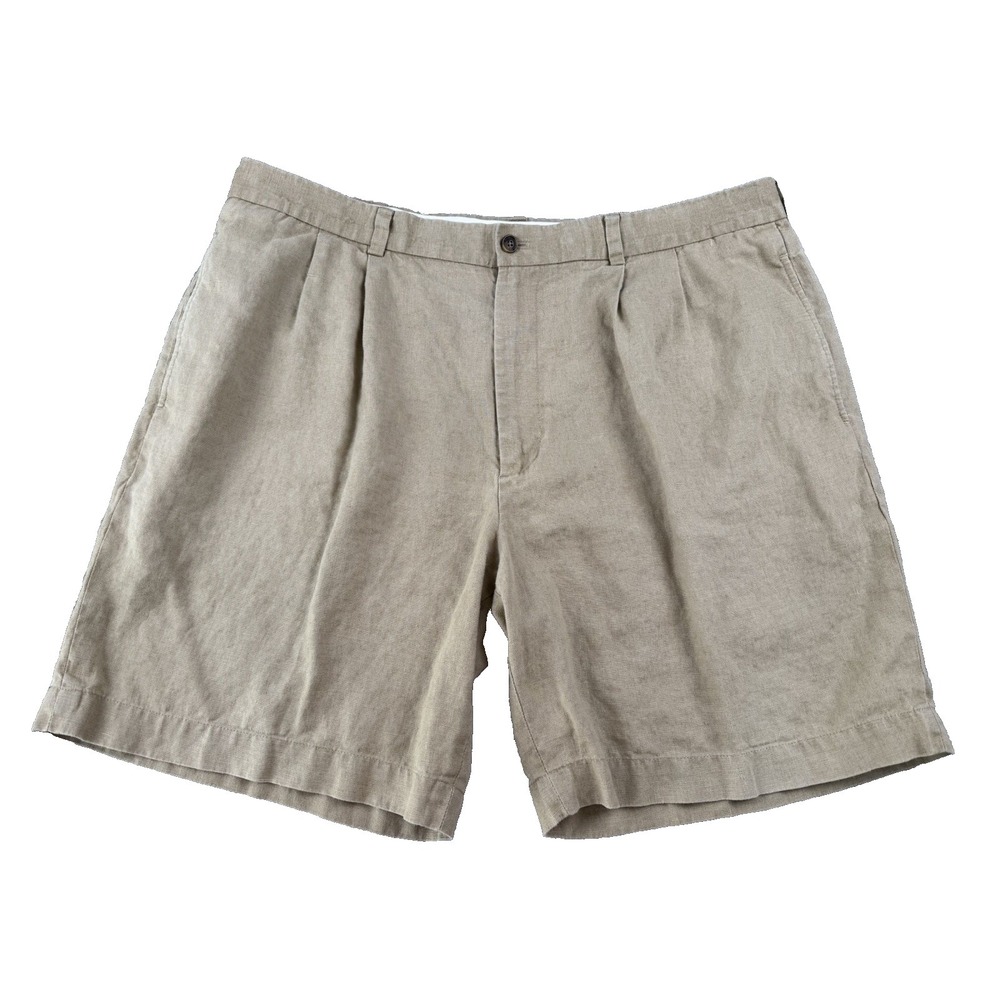 Brooks Brothers 346 100% Linen Pleated Shorts W40 Khaki Casual Summer